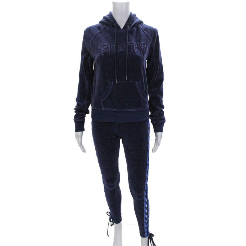Puma By Rihanna Womens Pullover Hoodie Dark Blue Polyester Blend Size XS